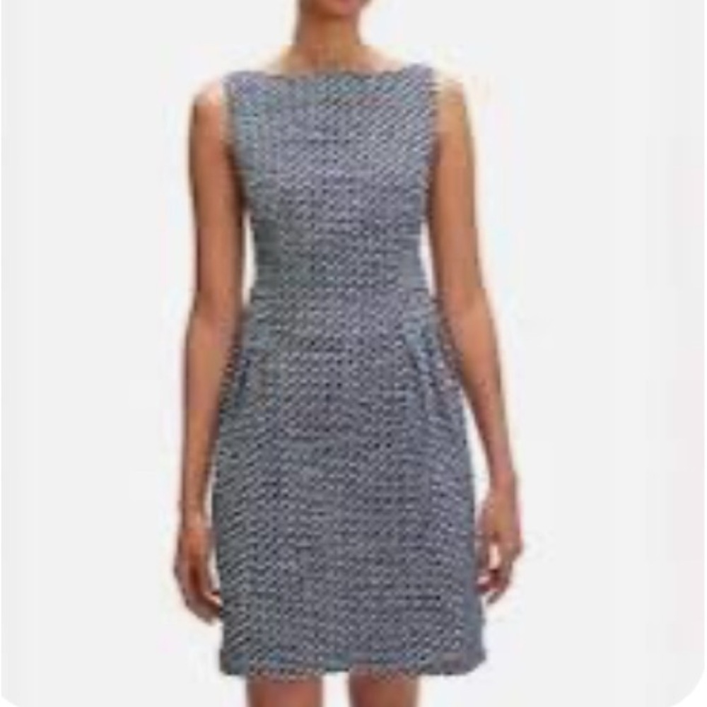 Kate Spade Nautical Tweed Dress Size 12 Navy Blue White Pockets Fit Flare Preppy